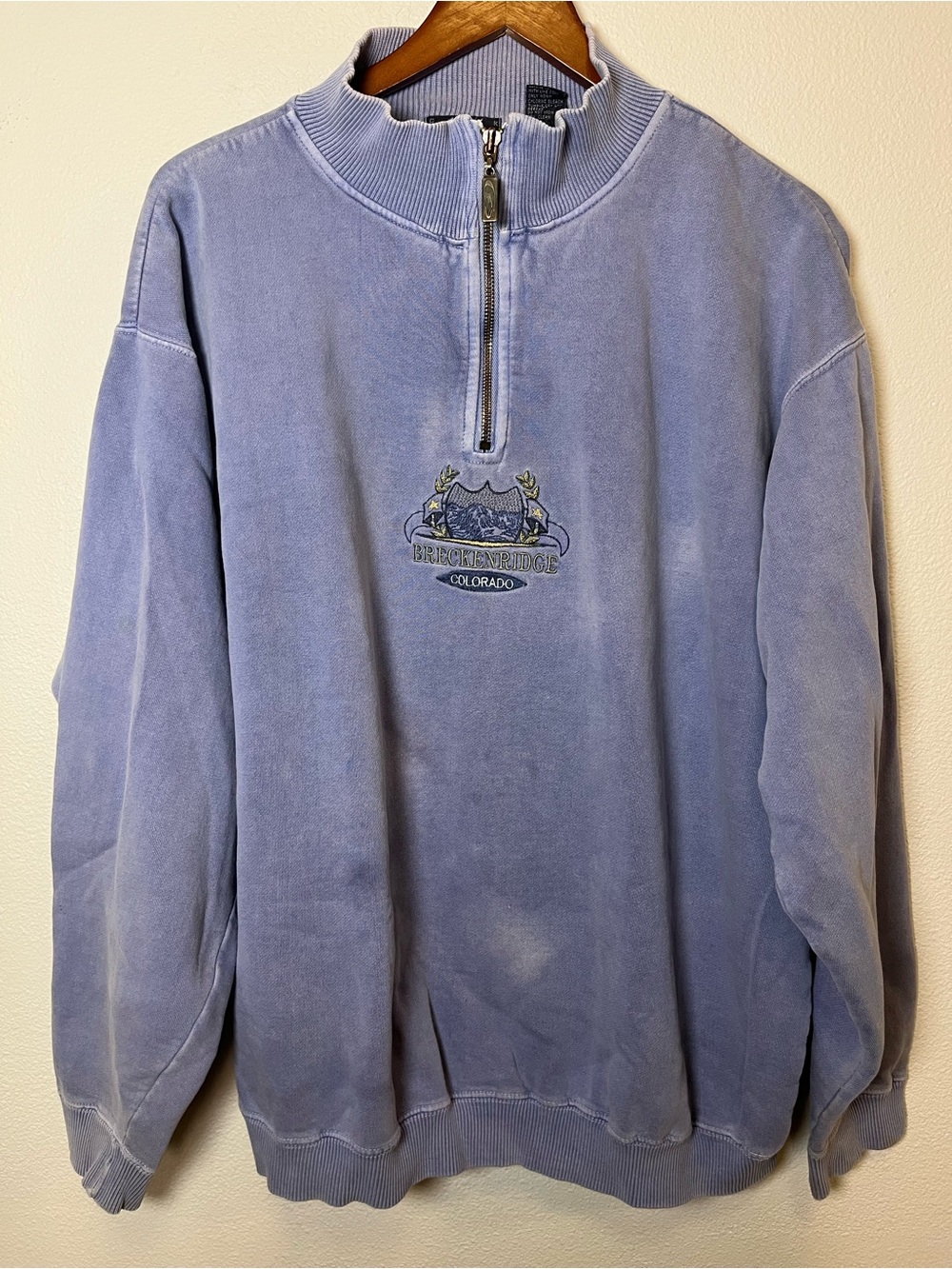 Vintage 90s Dadcore Half-Zip Breckinridge Colorado Sweater in Light Blue